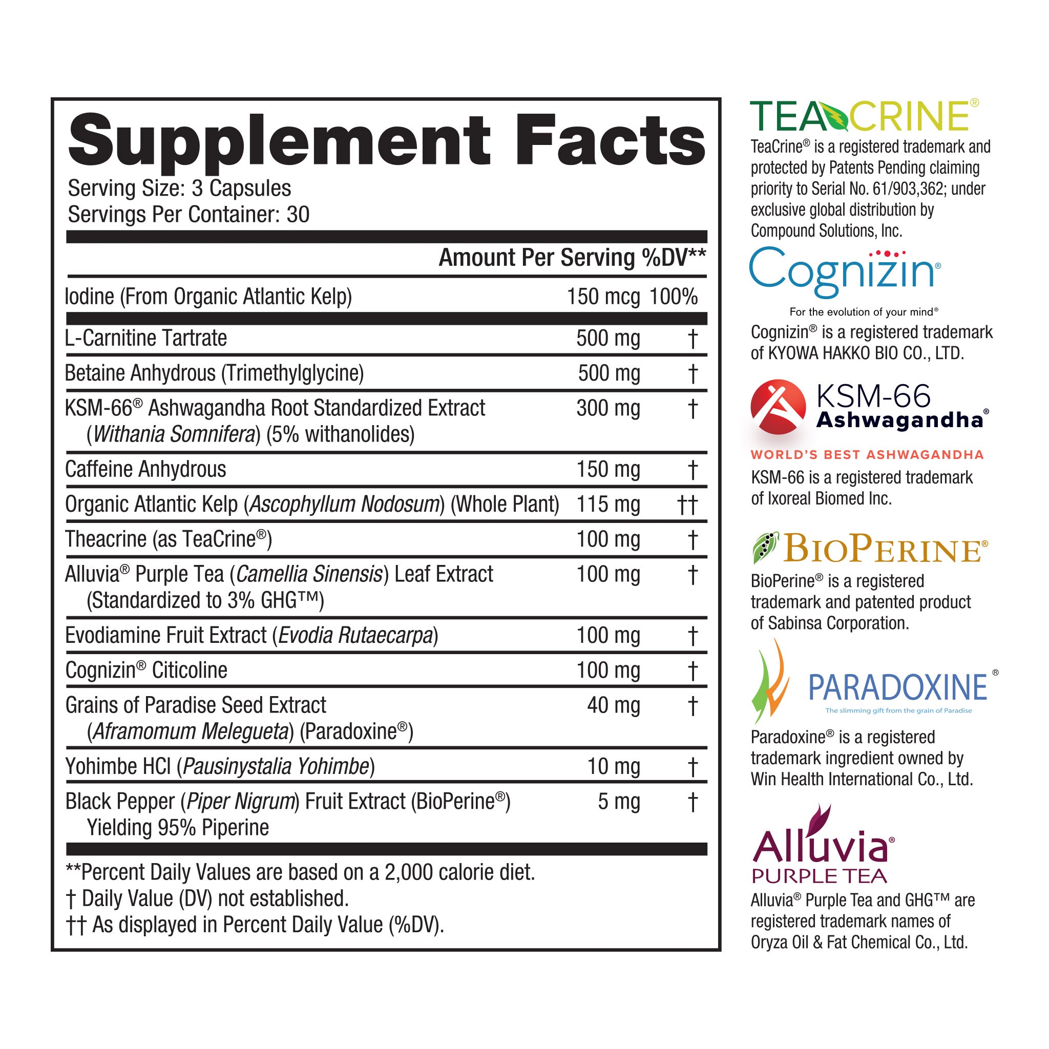 Supplements facts for Steel’s Shredded Steel extreme thermogenic fat burner
