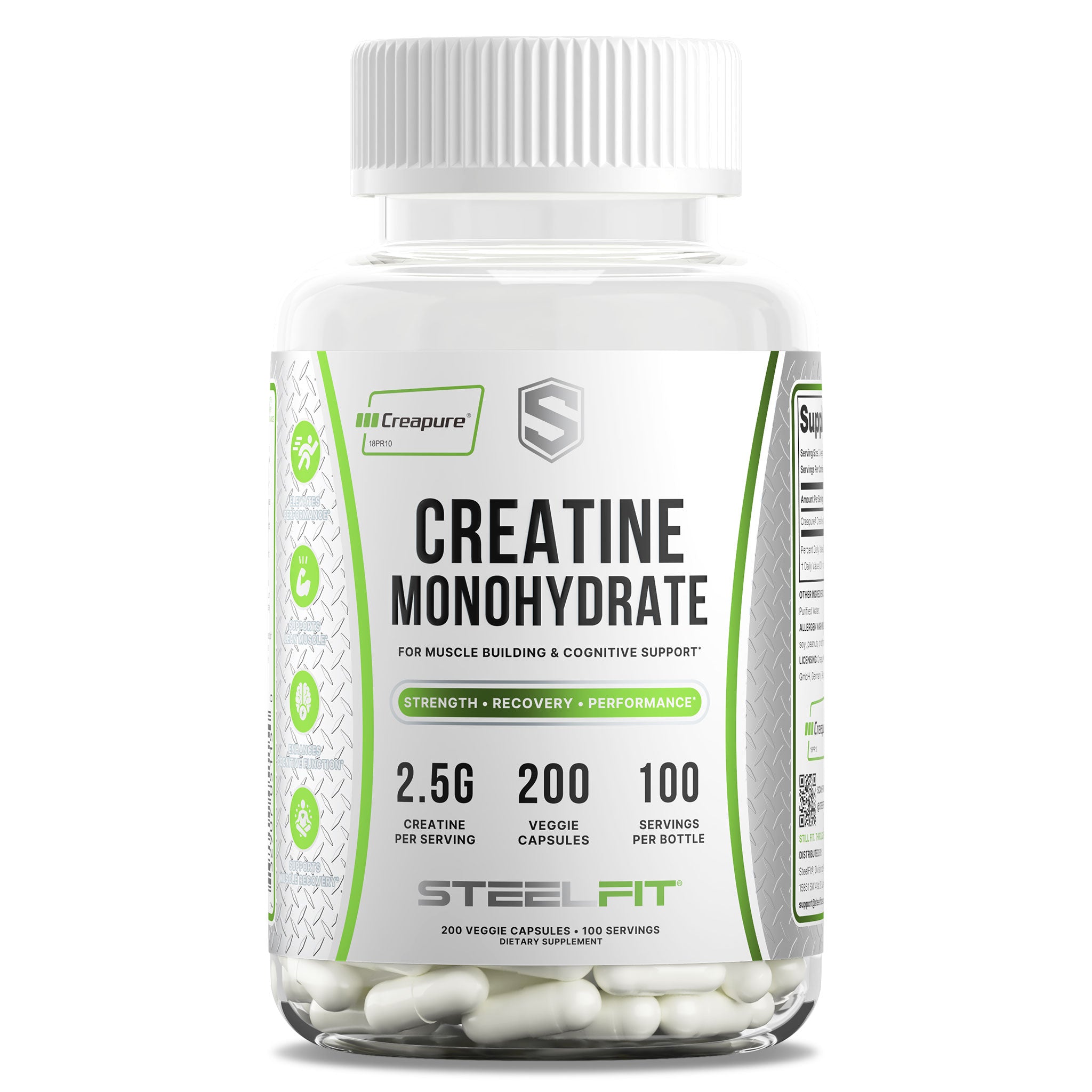 Creapure® Creatine Capsules – 200 Veggie Caps – SteelFit USA