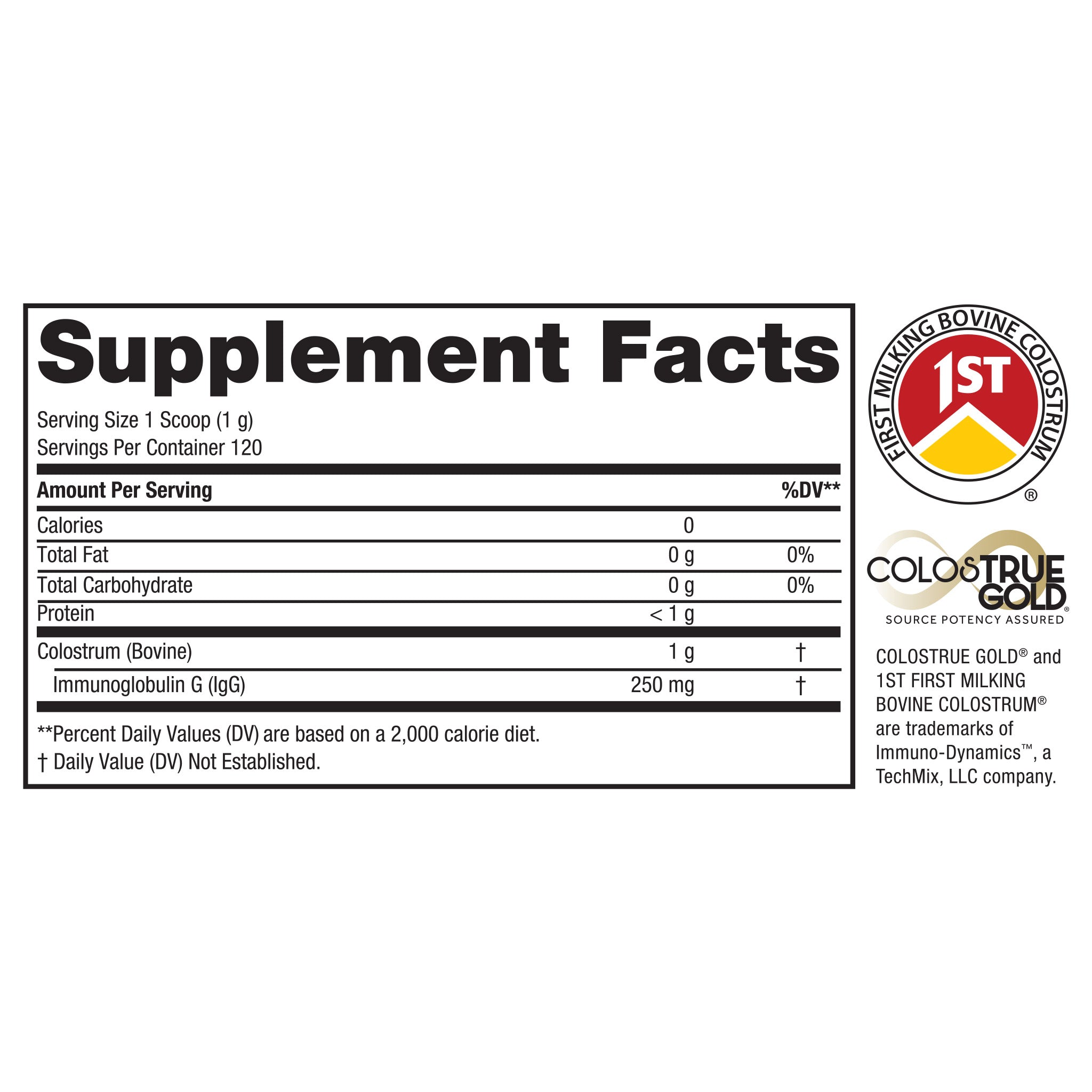 Pure Steel First Milking Bovine Colostrum Supplement Facts Panel