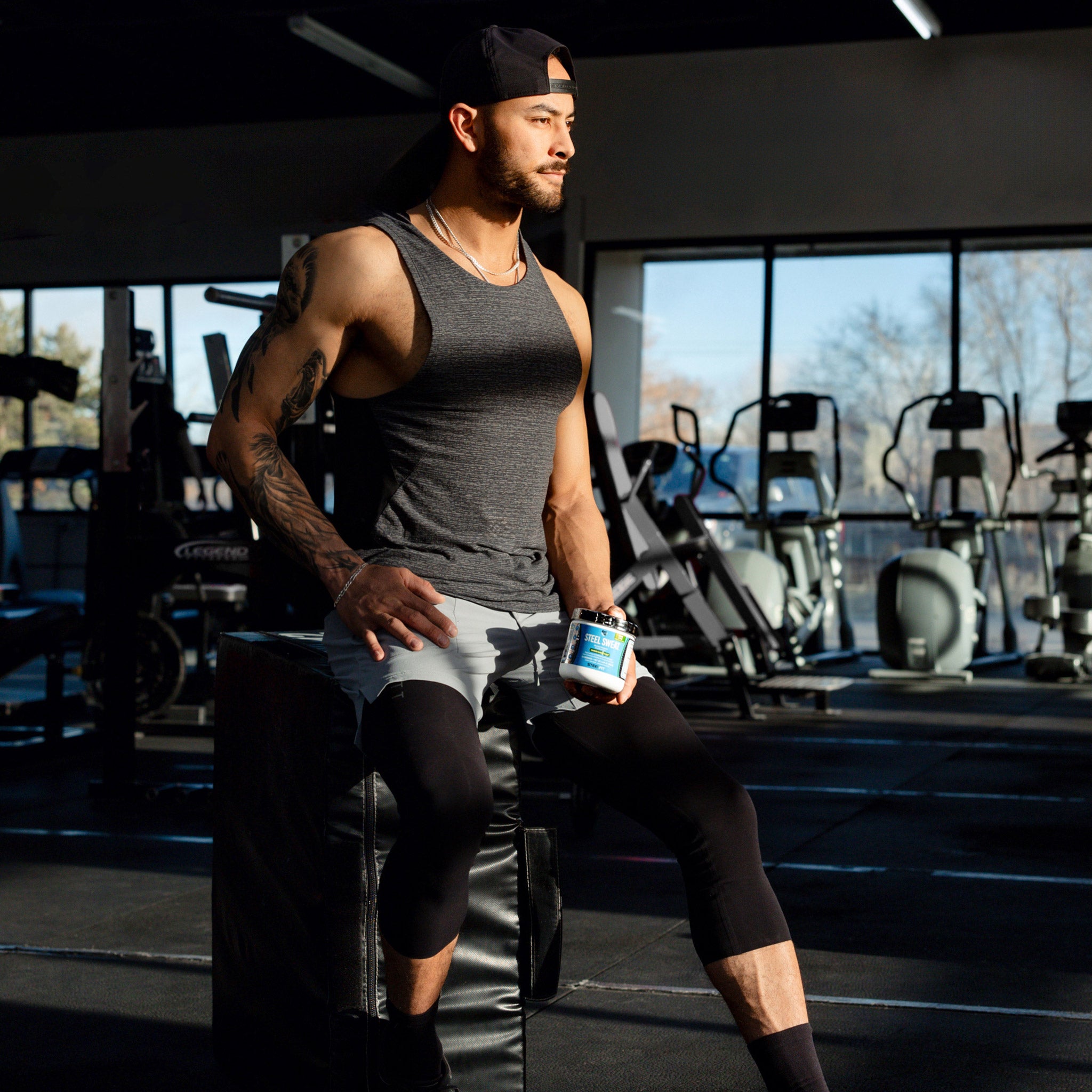 Man holding steel sweat