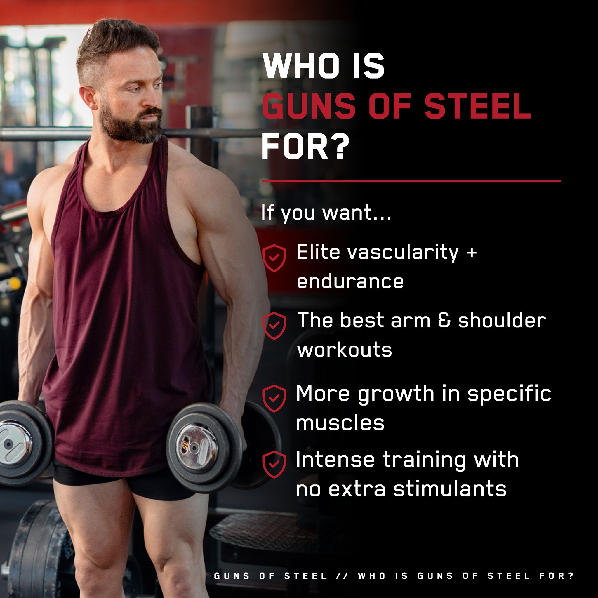 Guns of Steel® user lifting weights, showcasing the product's muscle-enhancing effects for intense workouts and improved bicep and tricep performance.