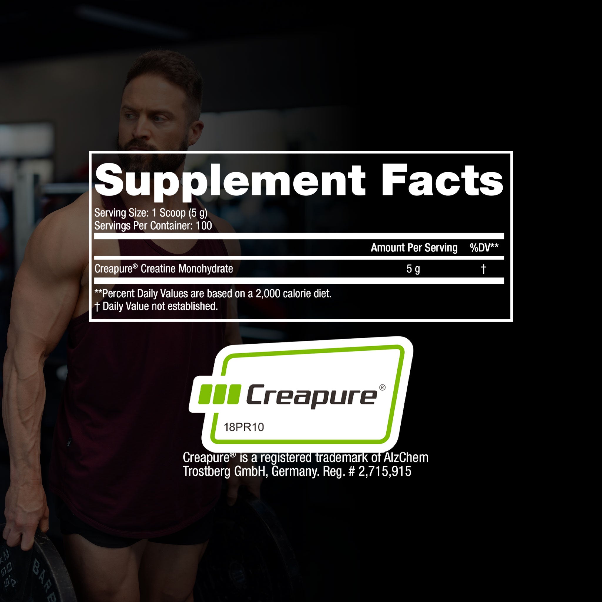 Man lifting weights in a gym, showcasing SteelFit USA's Creatine Monohydrate, designed to enhance muscular performance and recovery with Creapure® Creatine.