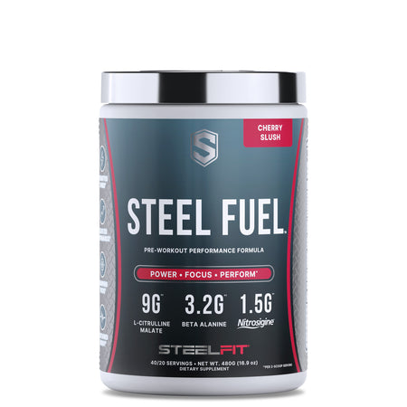 Steel Fuel Cherry Slush Pre Workout Powder Jar by SteelFit