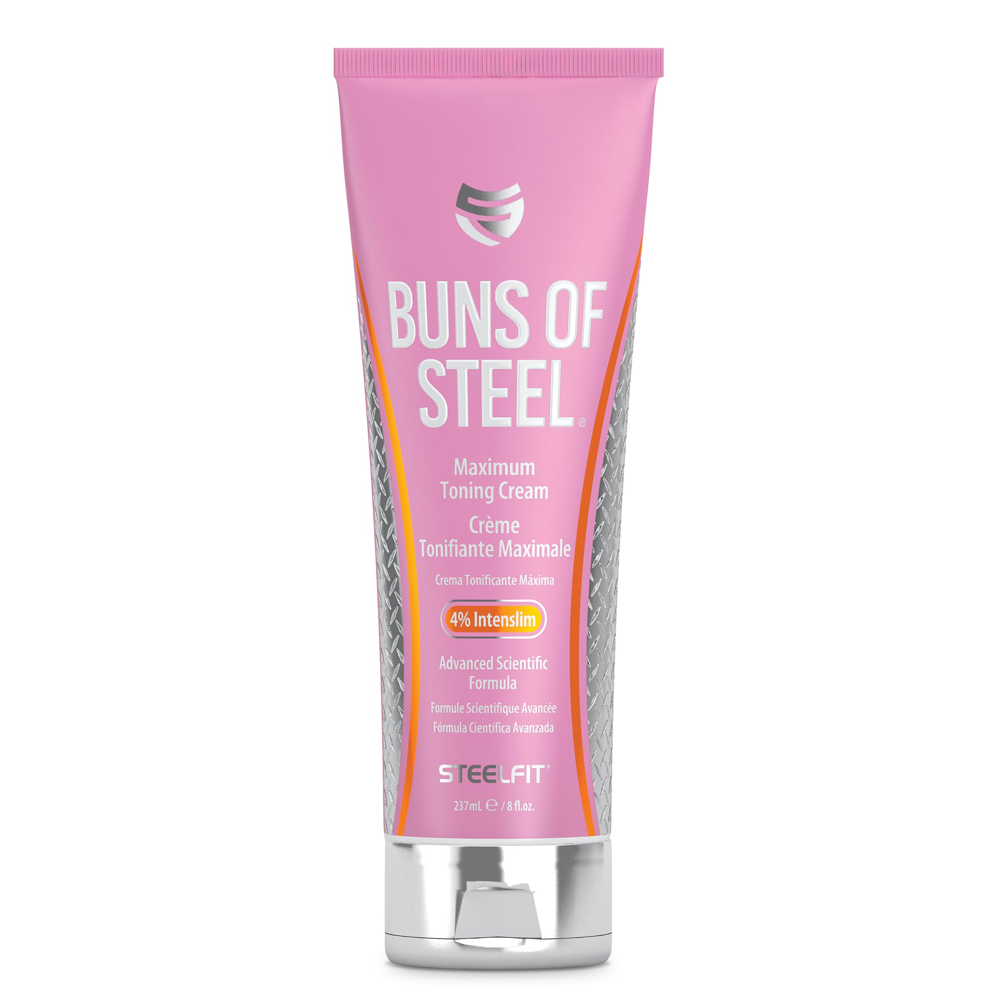 Buns of Steel® Starter Bundle featuring a pink tube of cream, designed to enhance workout effectiveness, paired with complimentary thigh trimmers for optimal results.