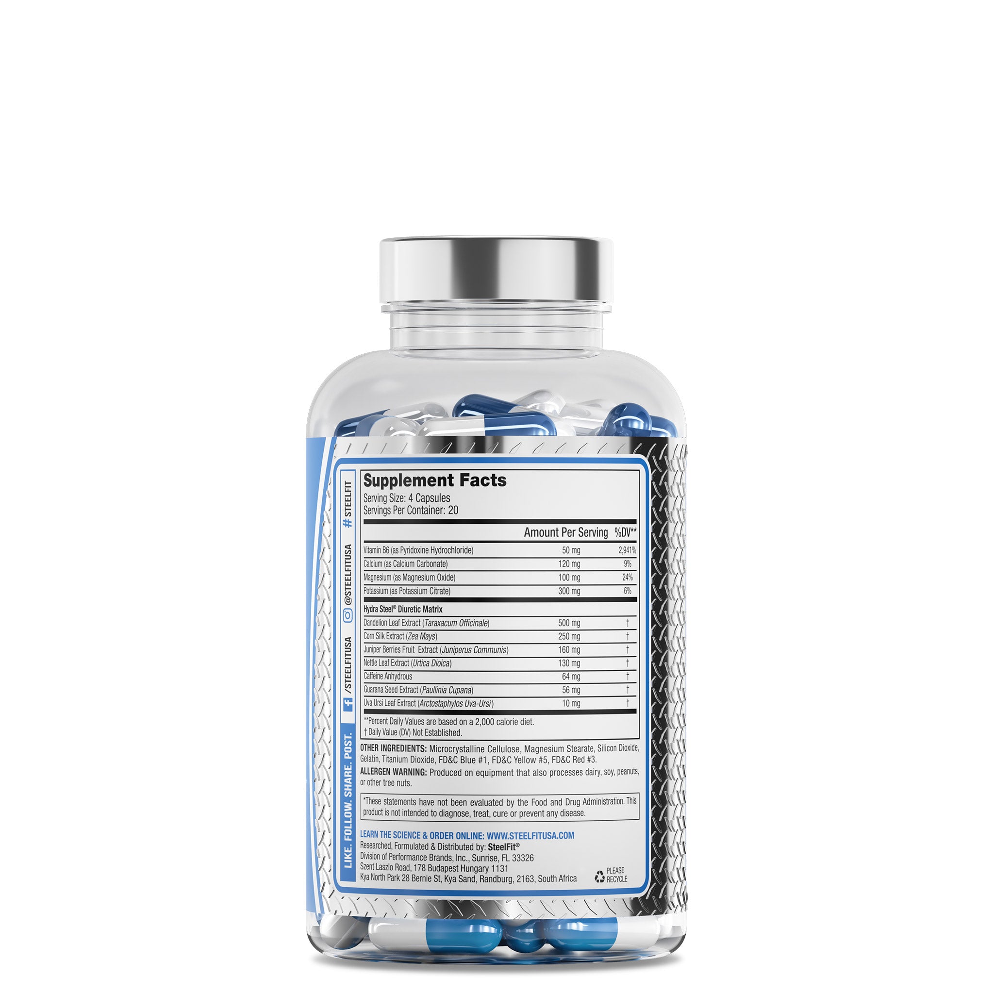 hydra steel supplement facts natural diuretic for water loss with added electrolytes and dandelion root juniper berry