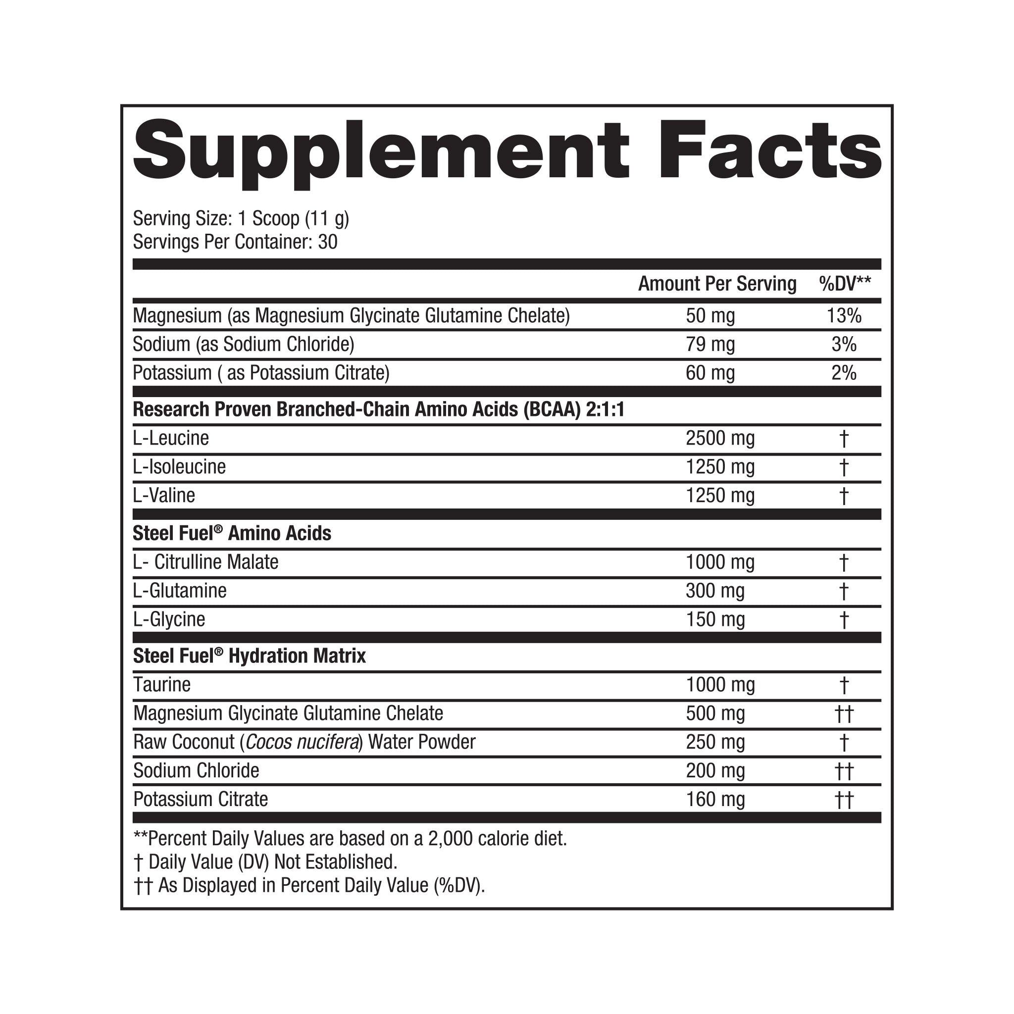 steel fuel vegan bcaa supplement facts